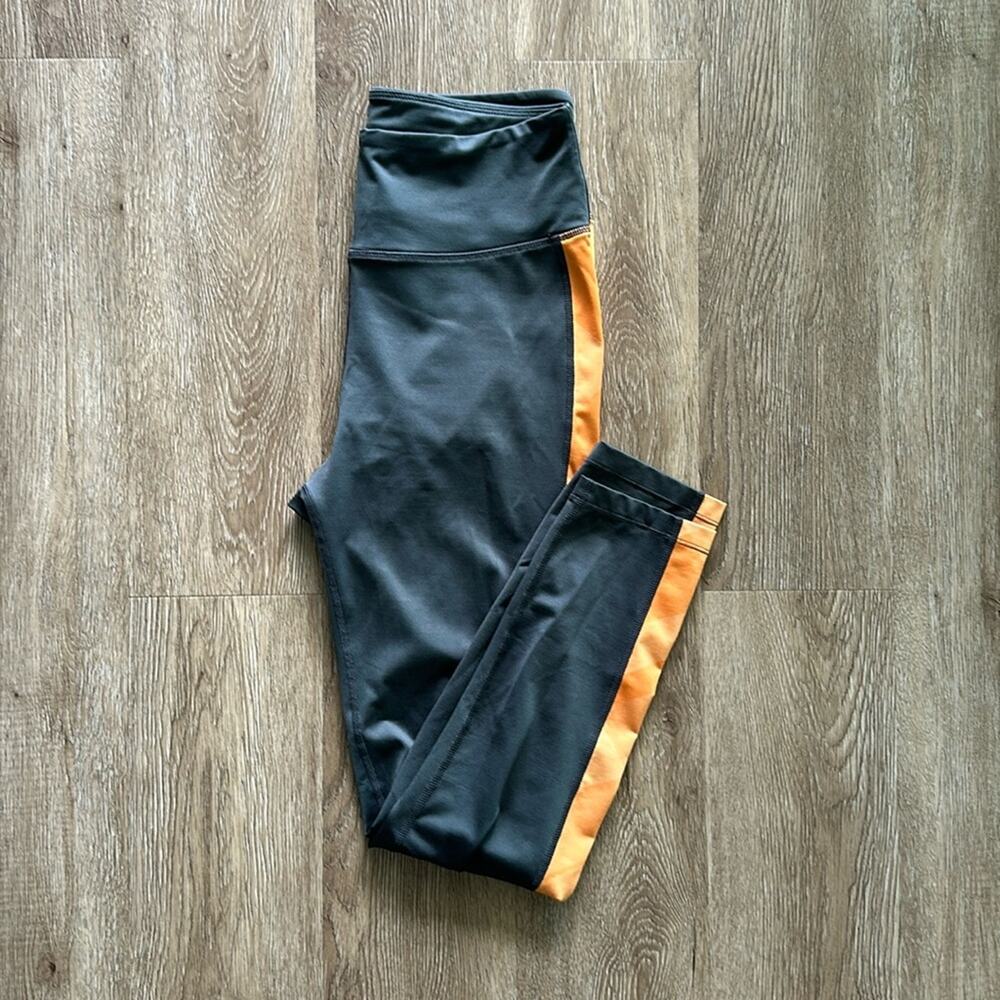 Orangetheory Fitness High-Waist Leggings Gray/Orange Stripe Size Medium